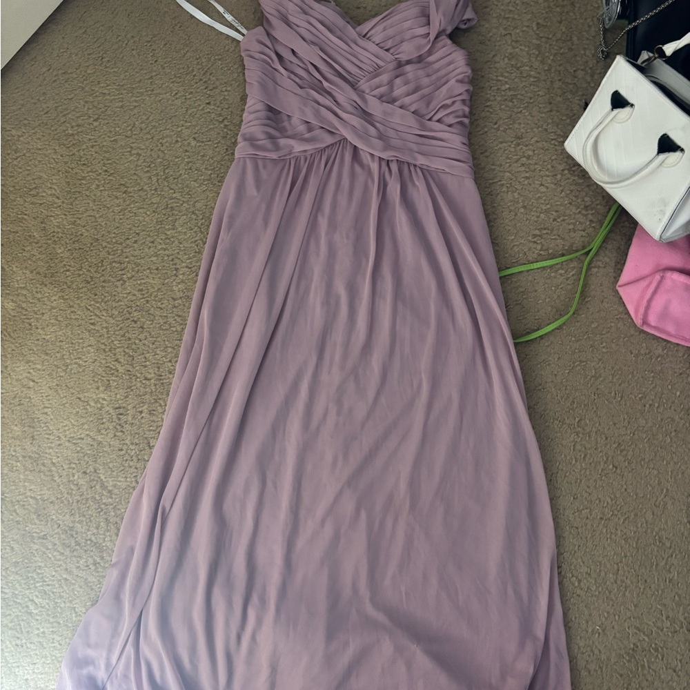 David's Bridal One Shoulder Mauve Dress